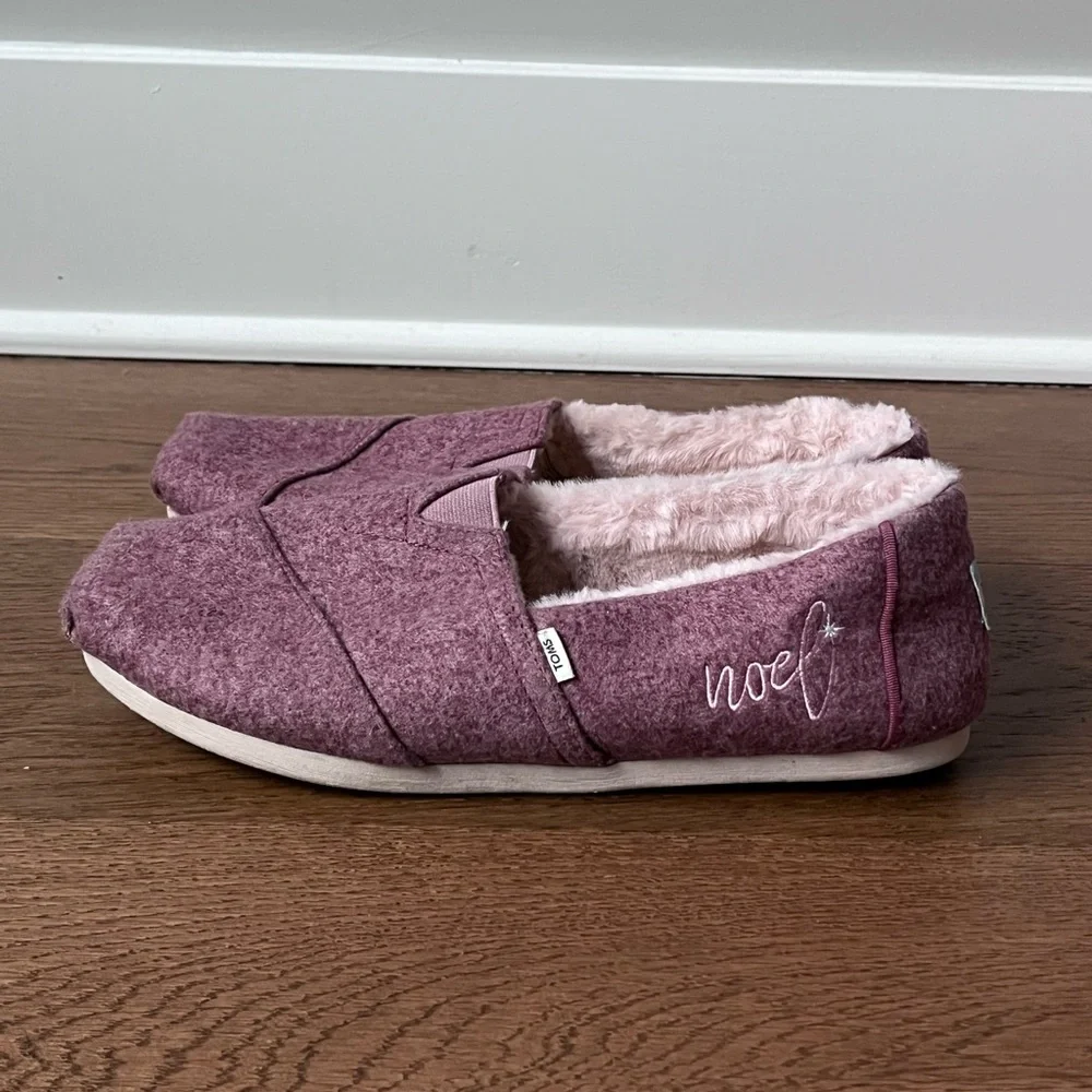 TOMS Embroidered Two Tone Felt Faux Fur Alpargata Shoes Size 10 Canyon Rose Pink